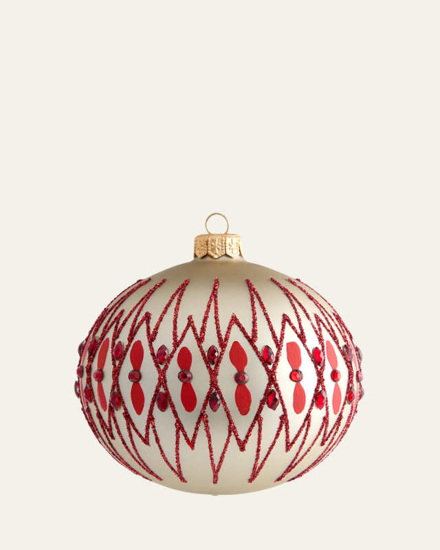 Red Glitter & Matte Champagne Ball Ornament